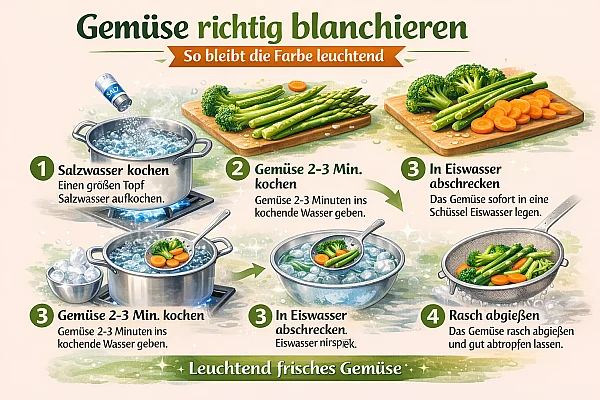 Gemüse richtig blanchieren - So bleibt die Farbe leuchtend